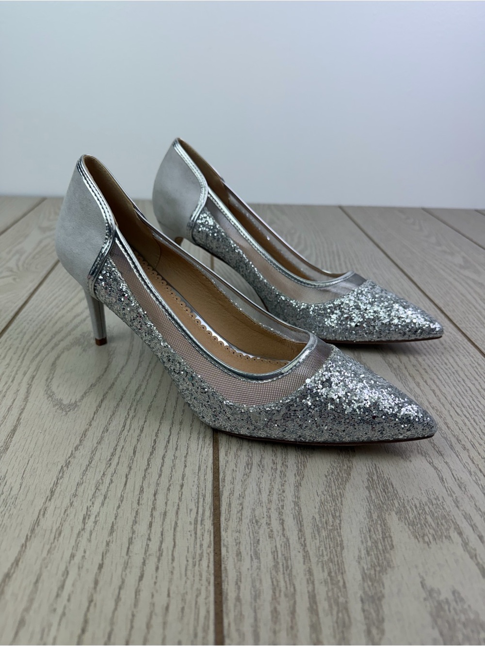 Journee Collection Women's Kalani Glitter & Mesh Detailed Pump 11 Silver $85